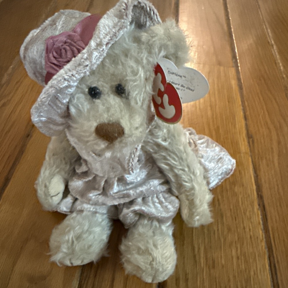 Vintage 1993 Ty Attic Treasures Darlene 8" Jointed Bear Dressed in Lavender Rose